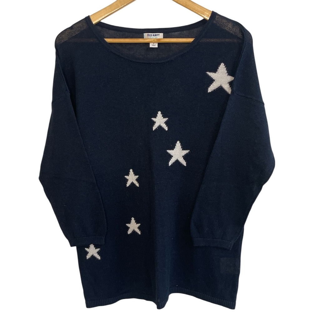 Old Navy Navy Blue Star Print Knit Sweater Long Sleeve Size L